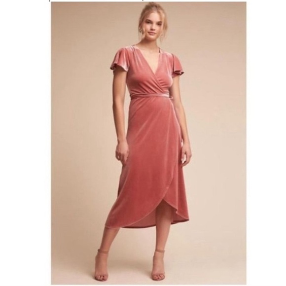 BHLDN by ANTHROPOLOGIE Dusty Rose Pink Velvet Thrive Wrap Midi Dress - Picture 16 of 16